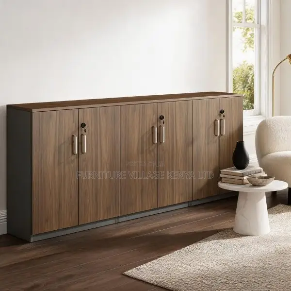 Credenza Cabinet; Lockable 6 Door Wooden Credenza Storage Cabinet