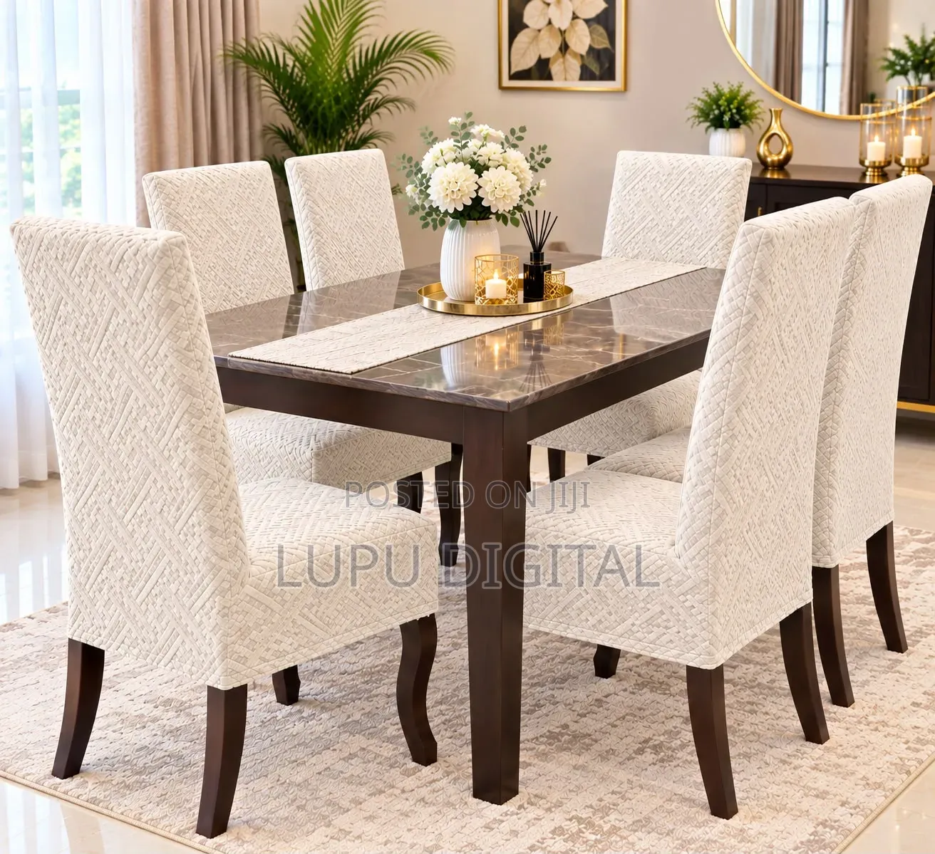 *Egyptian, Plush Damask Material Dining Chairs Seat Covers