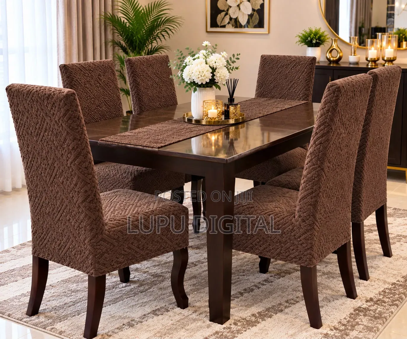 *Egyptian, Plush Damask Material Dining Chairs Seat Covers