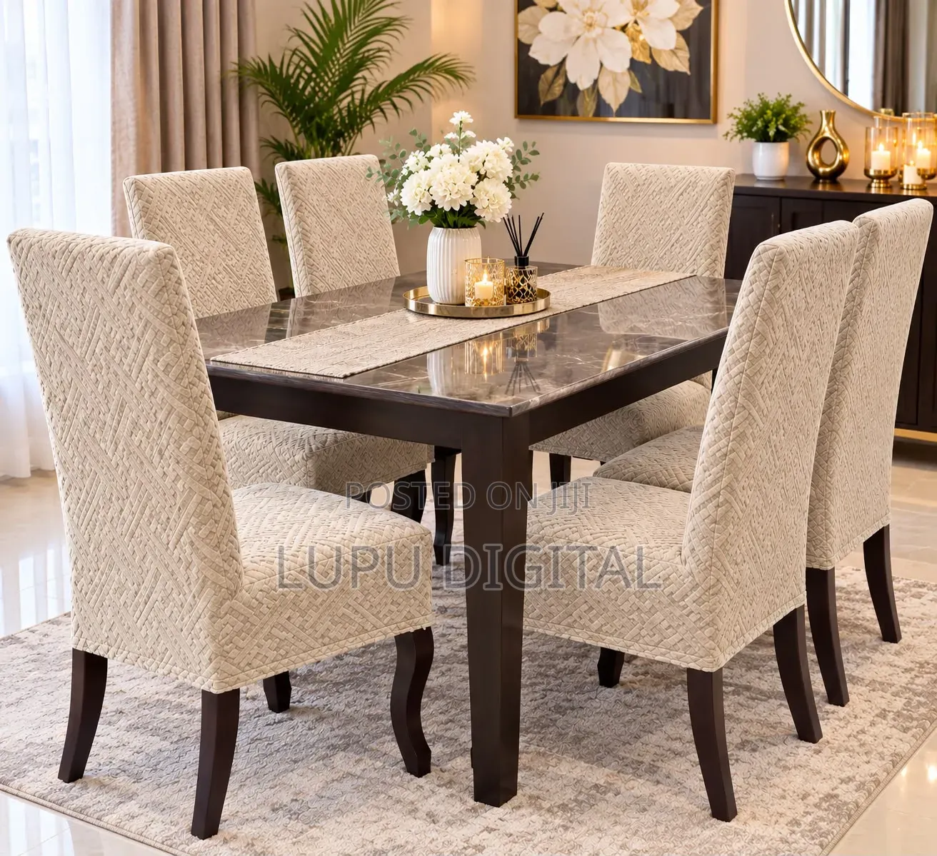 *Egyptian, Plush Damask Material Dining Chairs Seat Covers