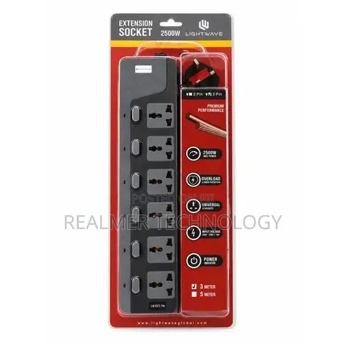 Lightwave 6 Way Extension Socket 3MTR