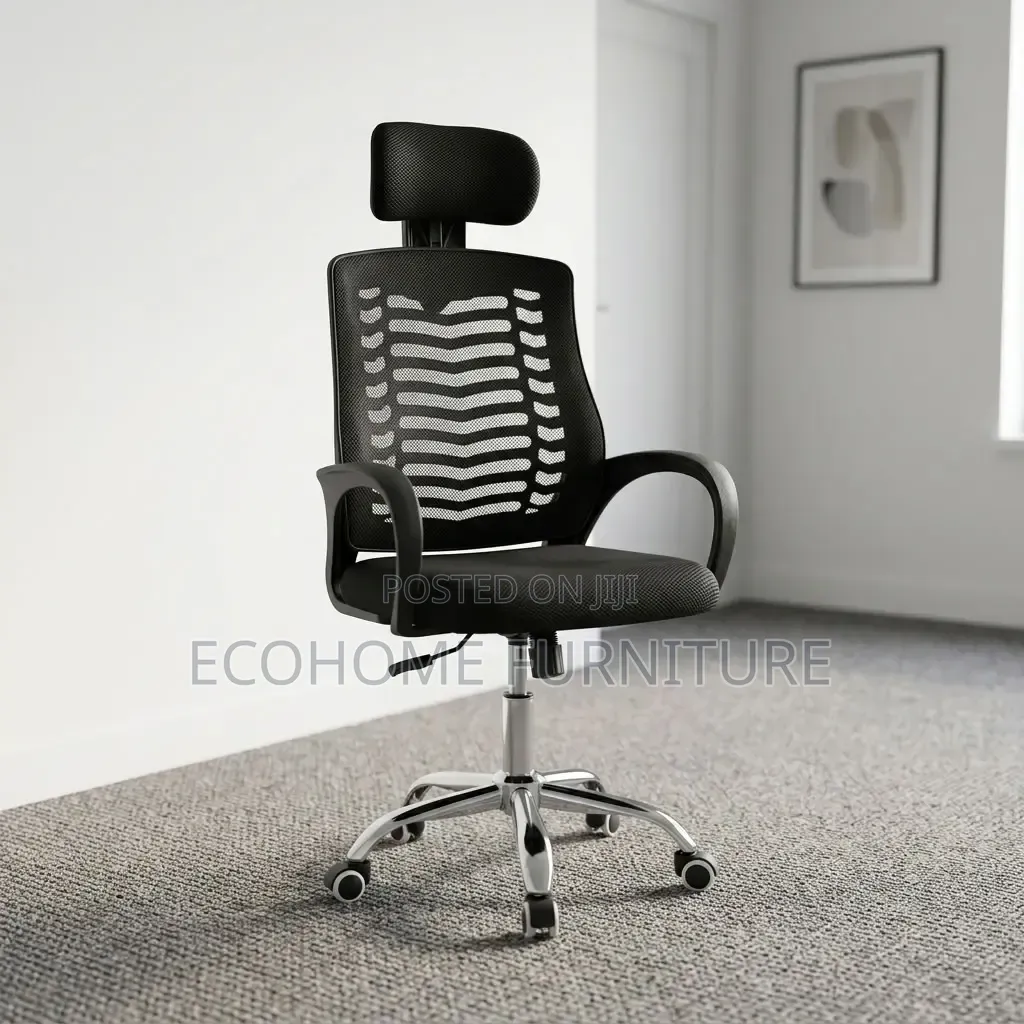 Office Chair – Black Mesh With Headrest