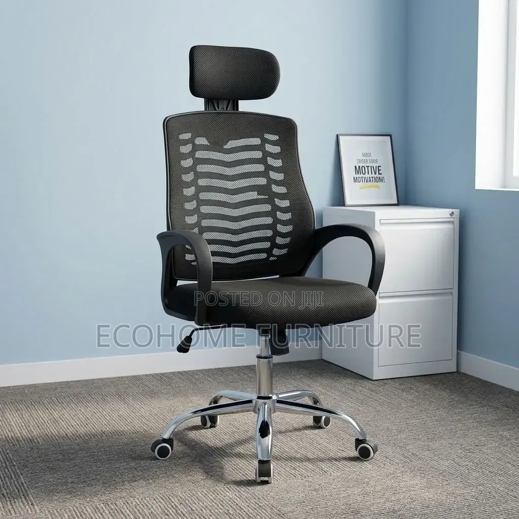 Office Chair – Black Mesh With Headrest