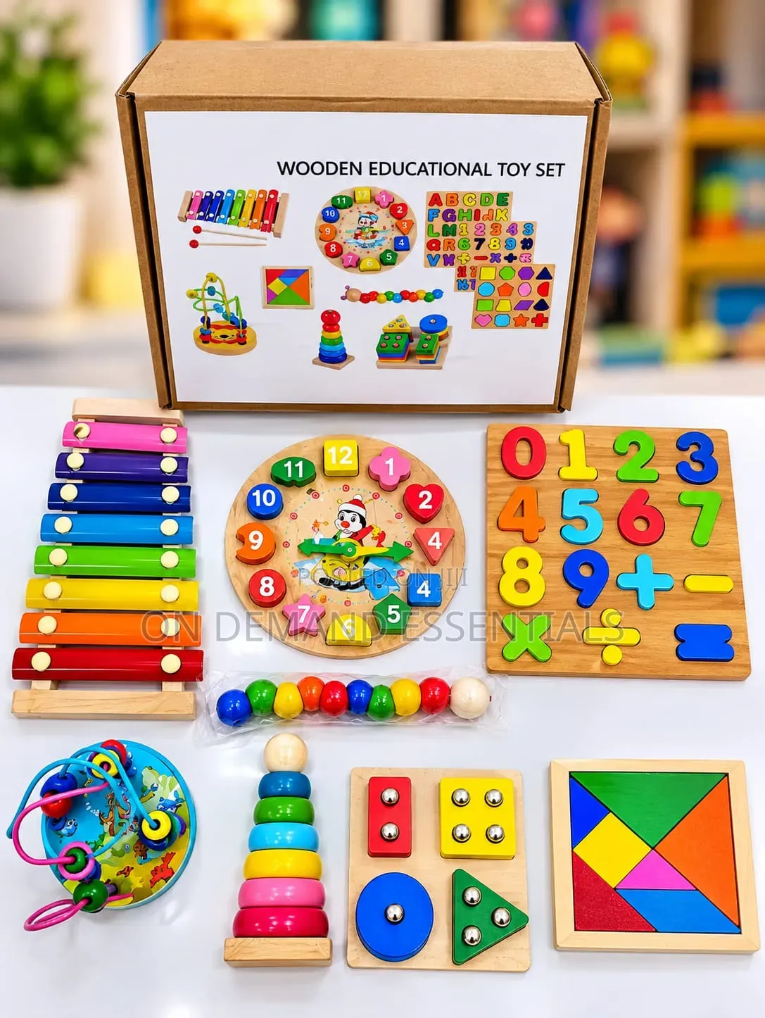 A Fun 8 in 1 Wooden Educational Toy Set Packed