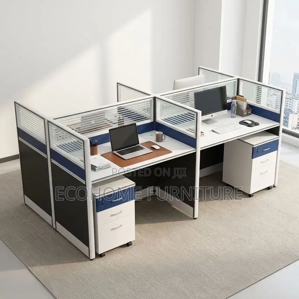 Office Workstation – Double Desk With Privacy Partitions