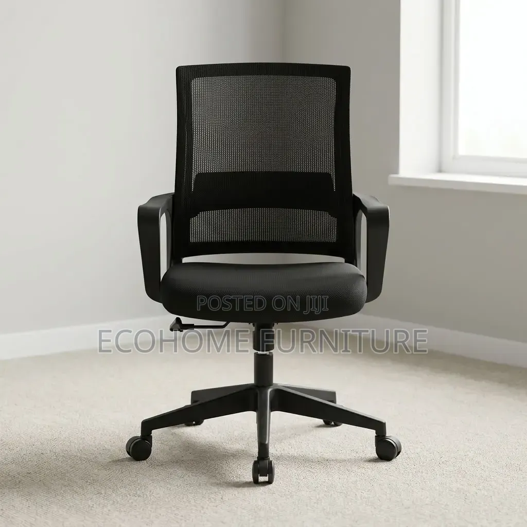 Office Chair – Black Mesh Back With Padded Armrests