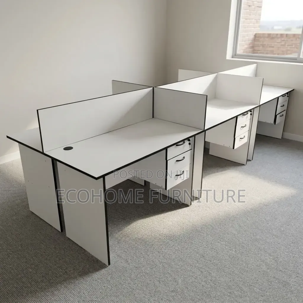 Office Workstation – Six-Desk Bench With Privacy Dividers