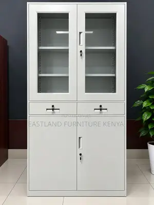 4-Door Metallic Filing Cabinet With Glass Display + 2 Lockable Drawers