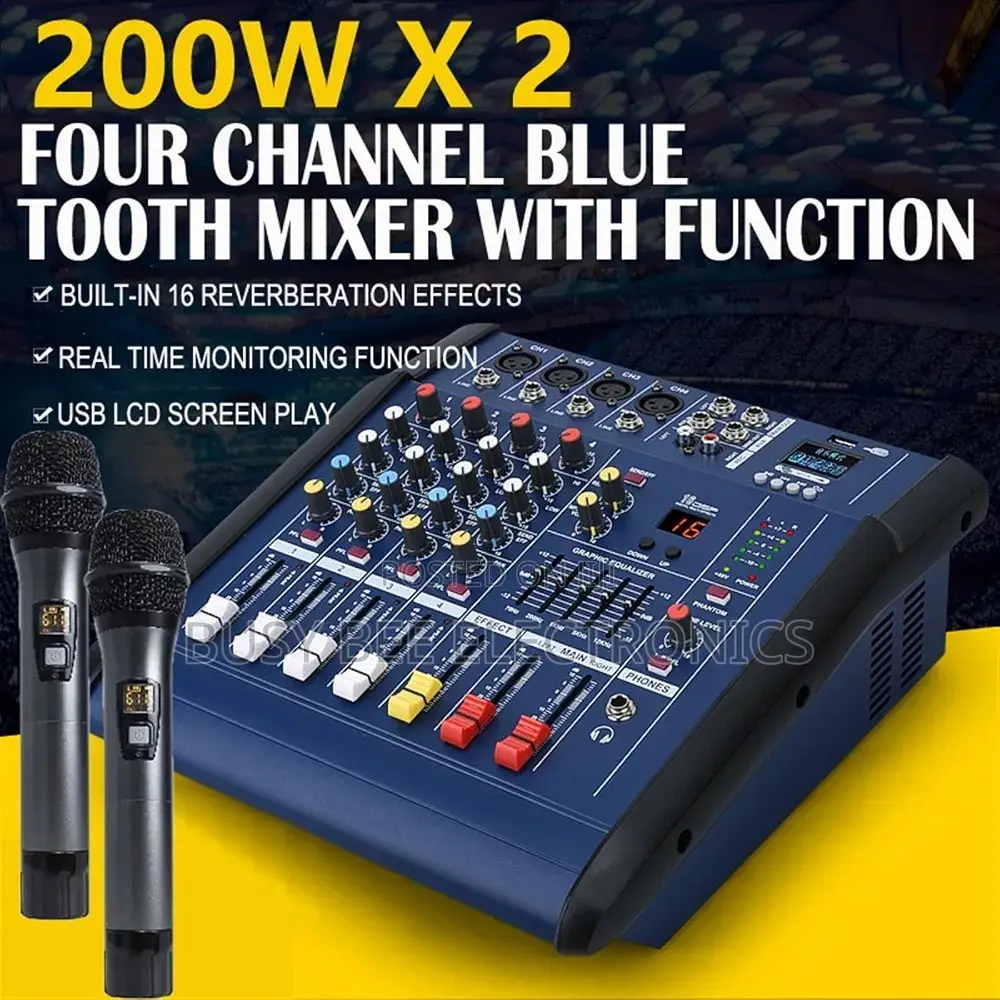 Omax PMX402DU 4-Channel Powered Mixer – Built-in Amplifier,