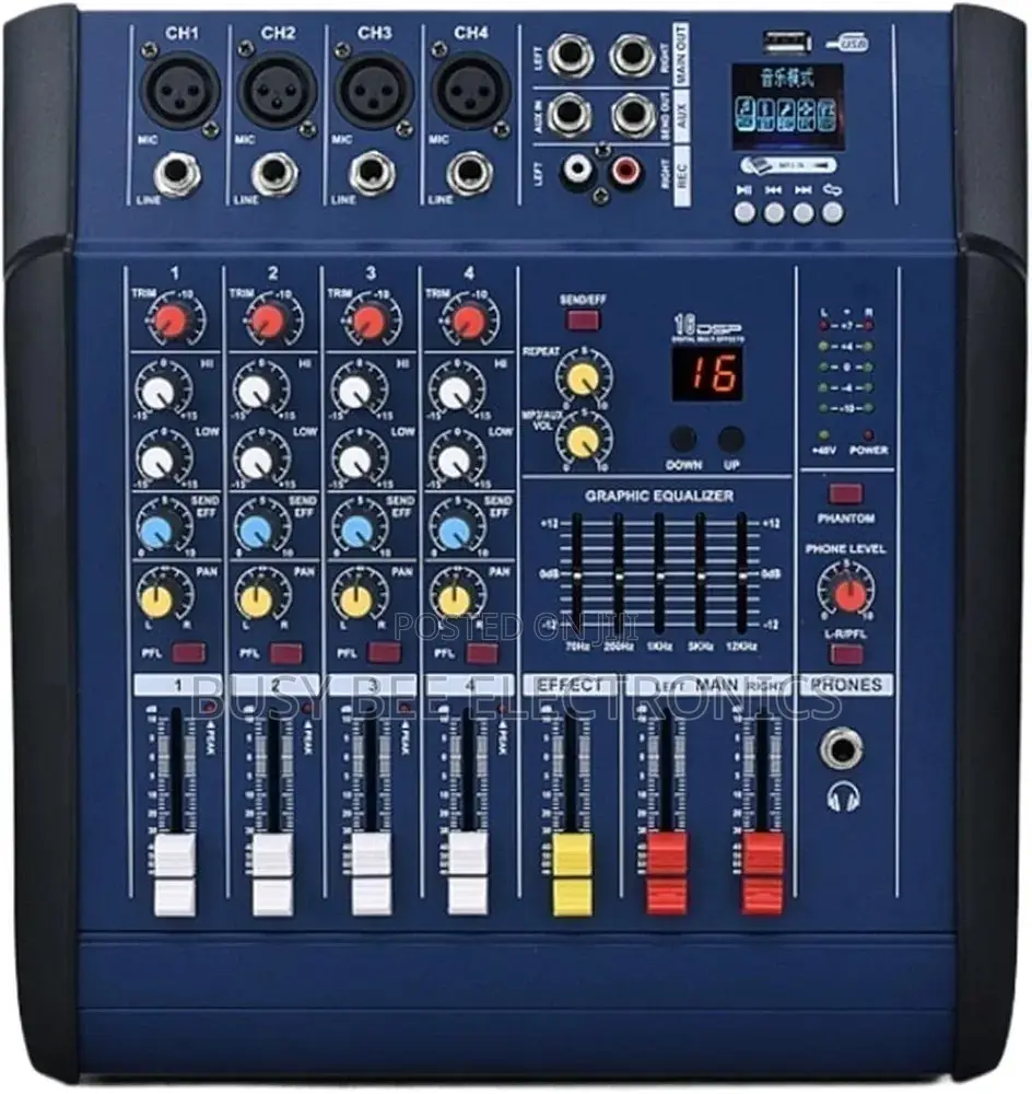 Omax PMX402DU 4-Channel Powered Mixer – Built-in Amplifier,