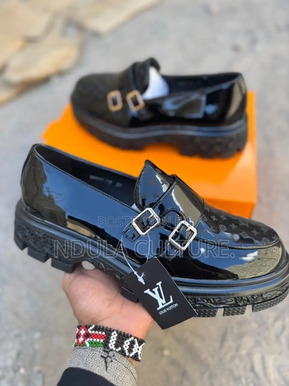 Louis Vuitton Black Patent Leather Chunky Derby Shoes