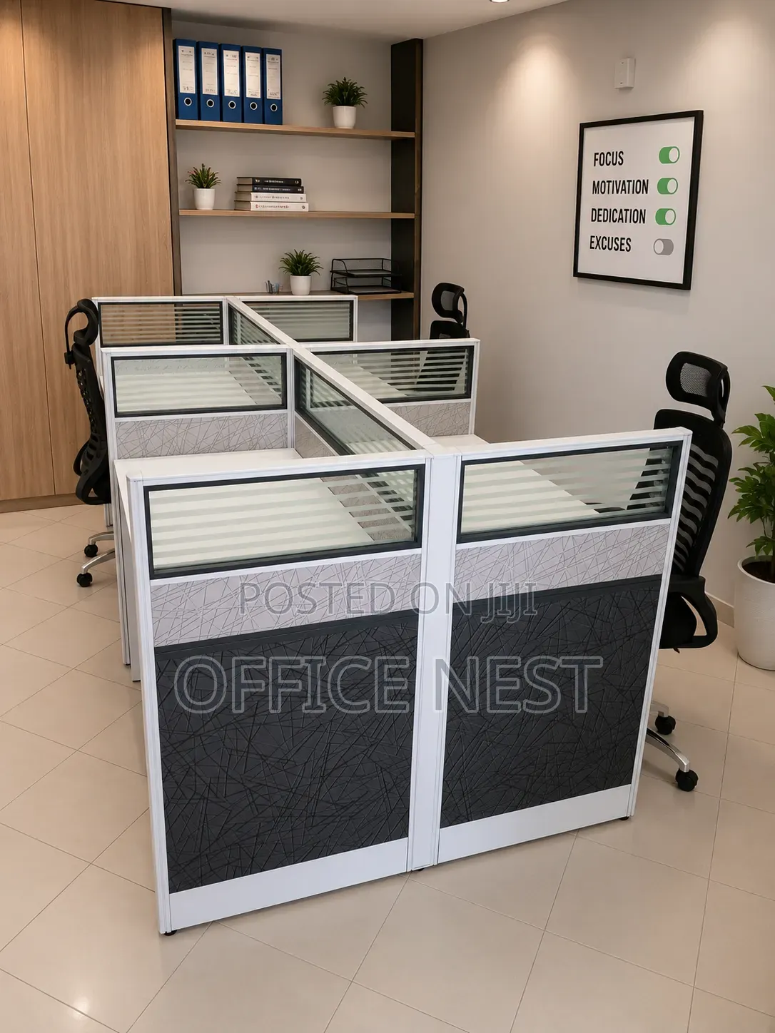 4-Way Cluster Workstation With Privacy Panels & Drawers
