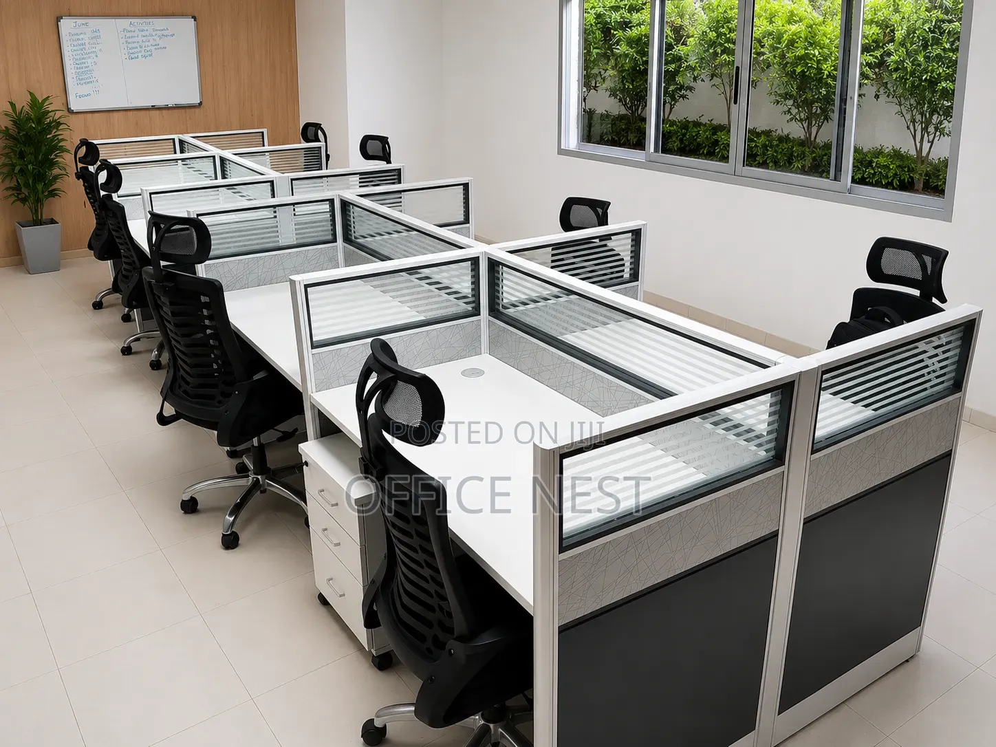 4-Way Cluster Workstation With Privacy Panels & Drawers