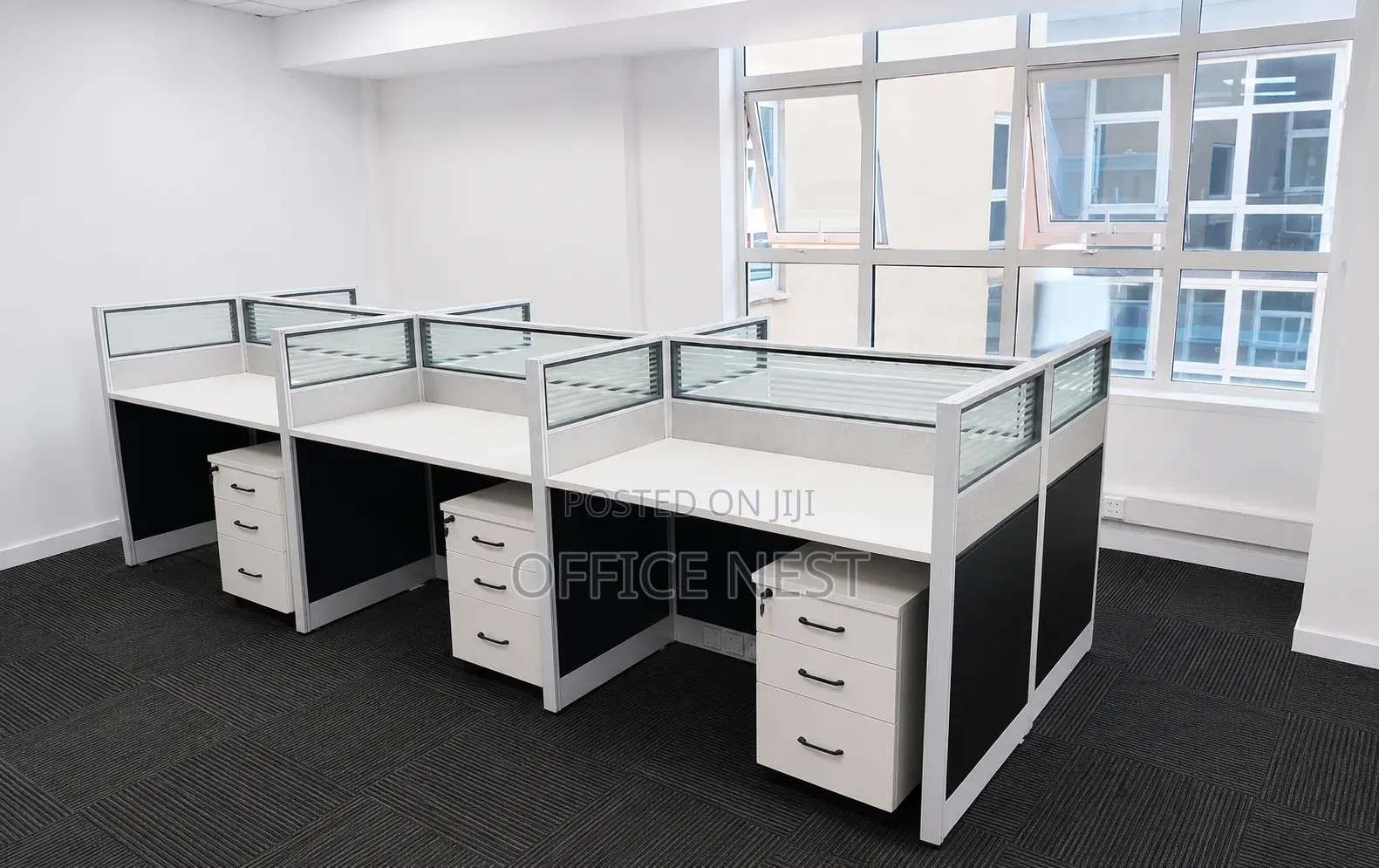4-Way Cluster Workstation With Privacy Panels & Drawers