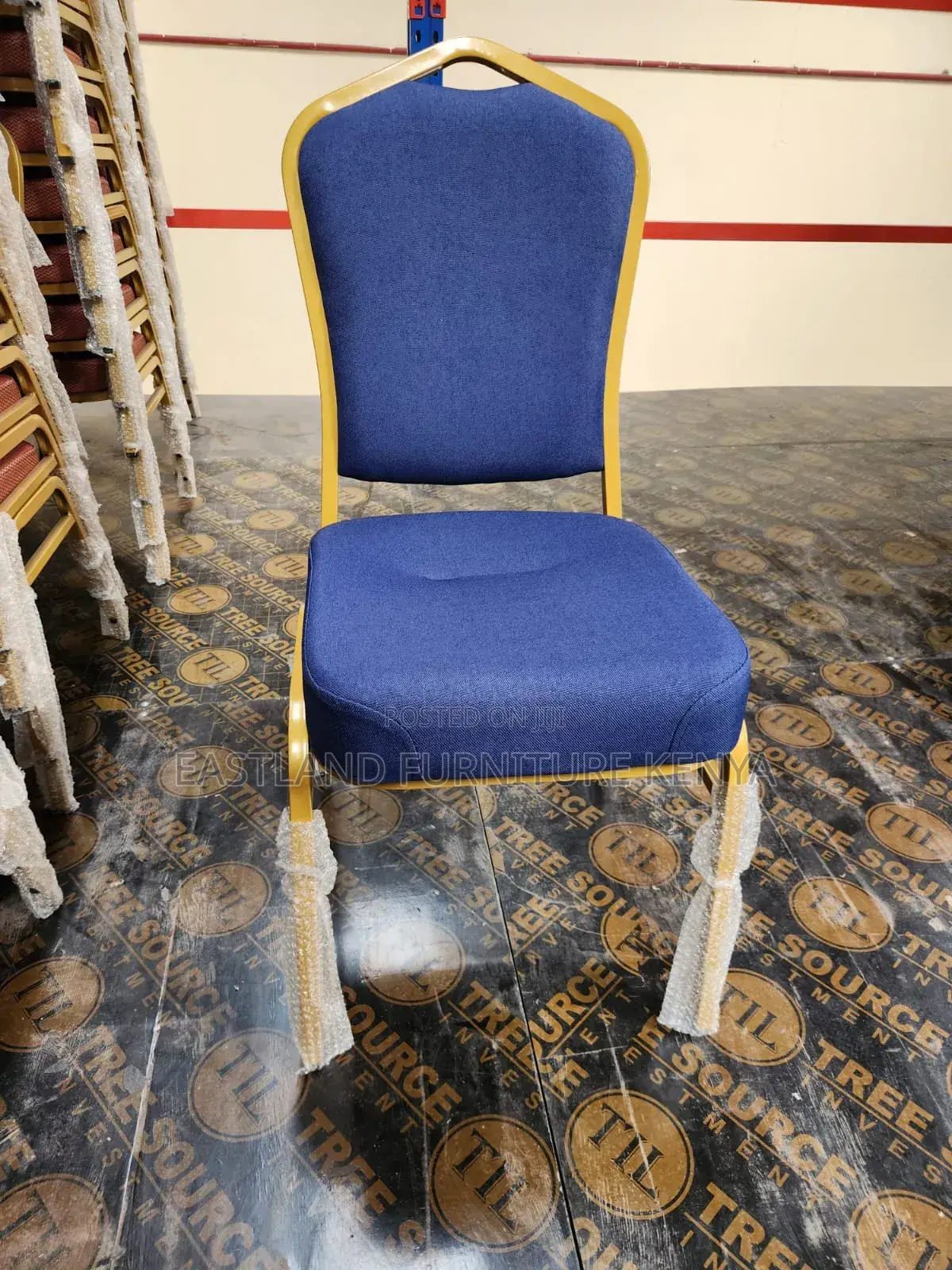 Banquet Chair - Navy Blue With Gold Frame / Conference & Church Chair