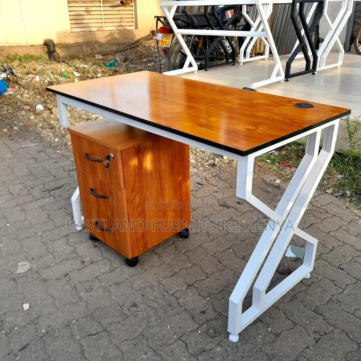 Office Table 1.2M With Movable 3-Drawer Pedestal - White Legs