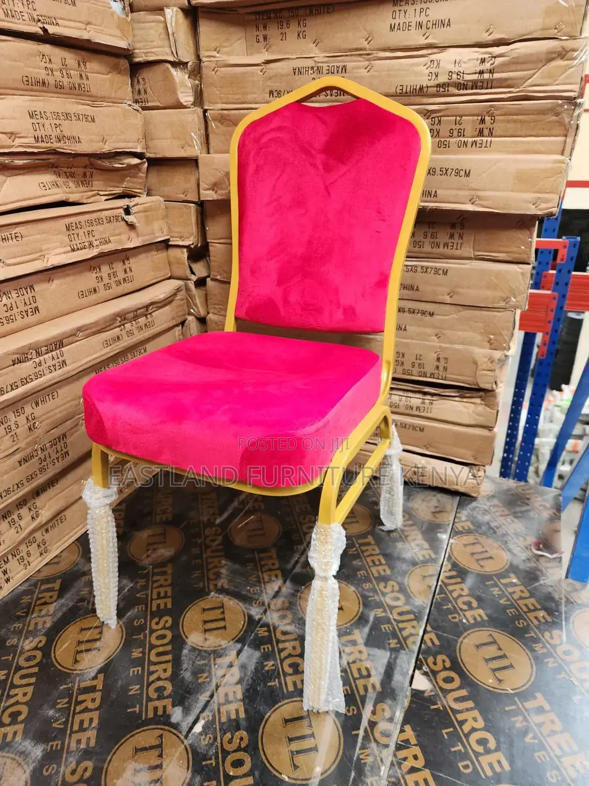 Banquet Chair / Conference Chair - Red Velvet With Gold Metal Frame