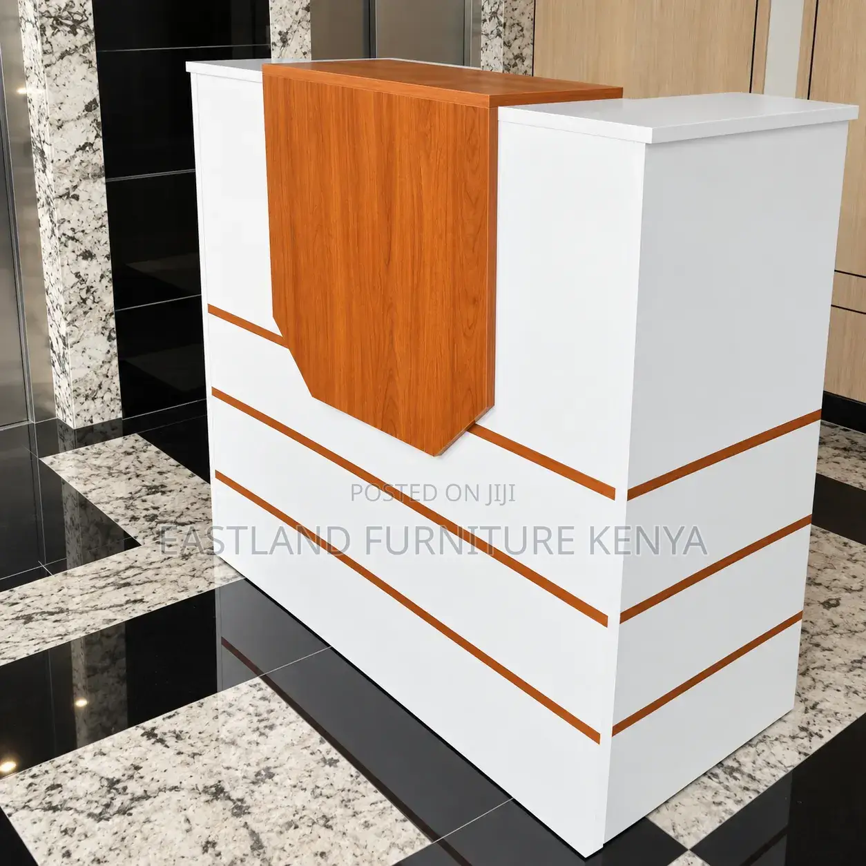 Reception Desk / Front Office Desk 1.2M White & Wood - Modern Design
