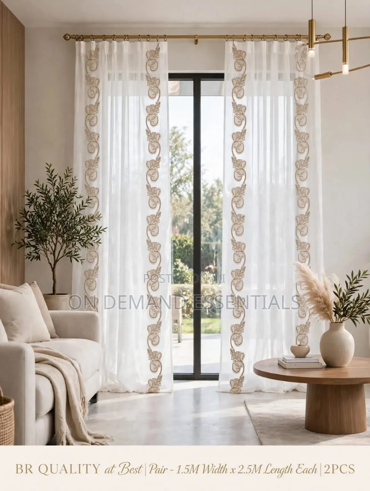 2 PC Curtains With Intact Sheer LiningCurtains-1.5 M Each