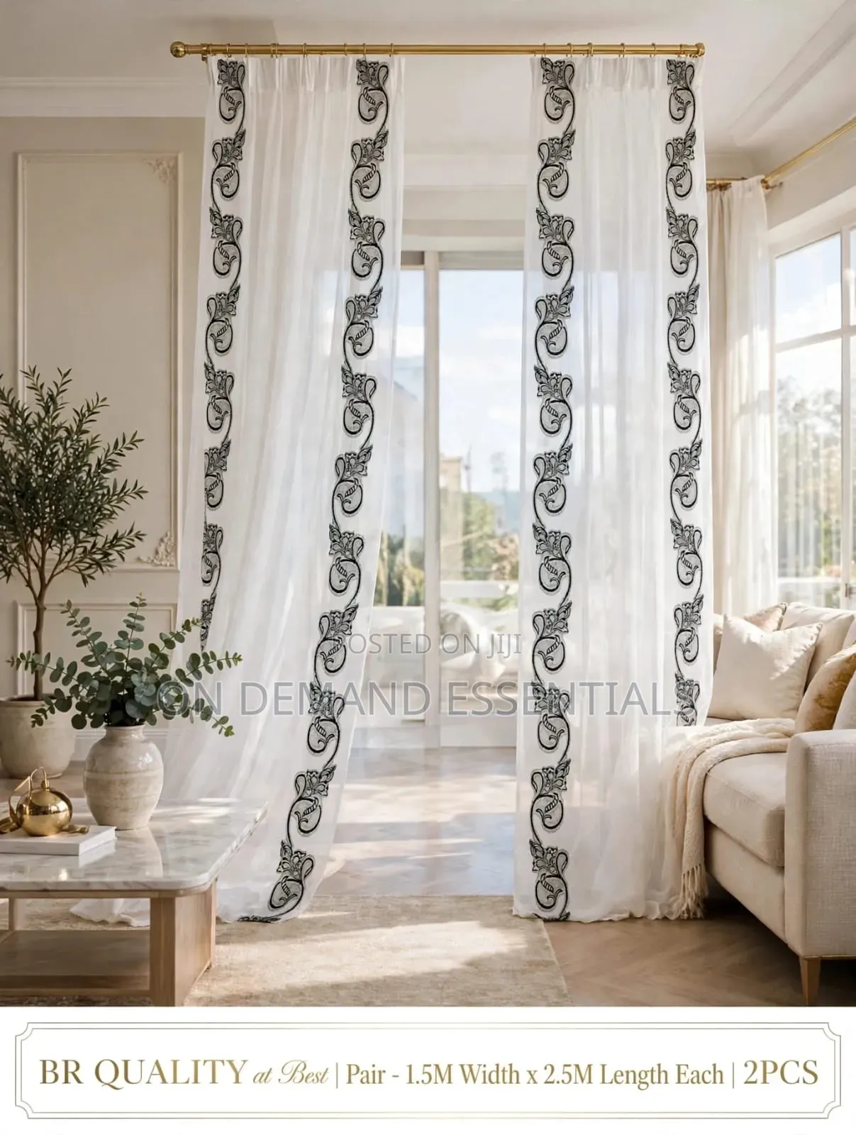 2 PC Curtains With Intact Sheer LiningCurtains-1.5 M Each