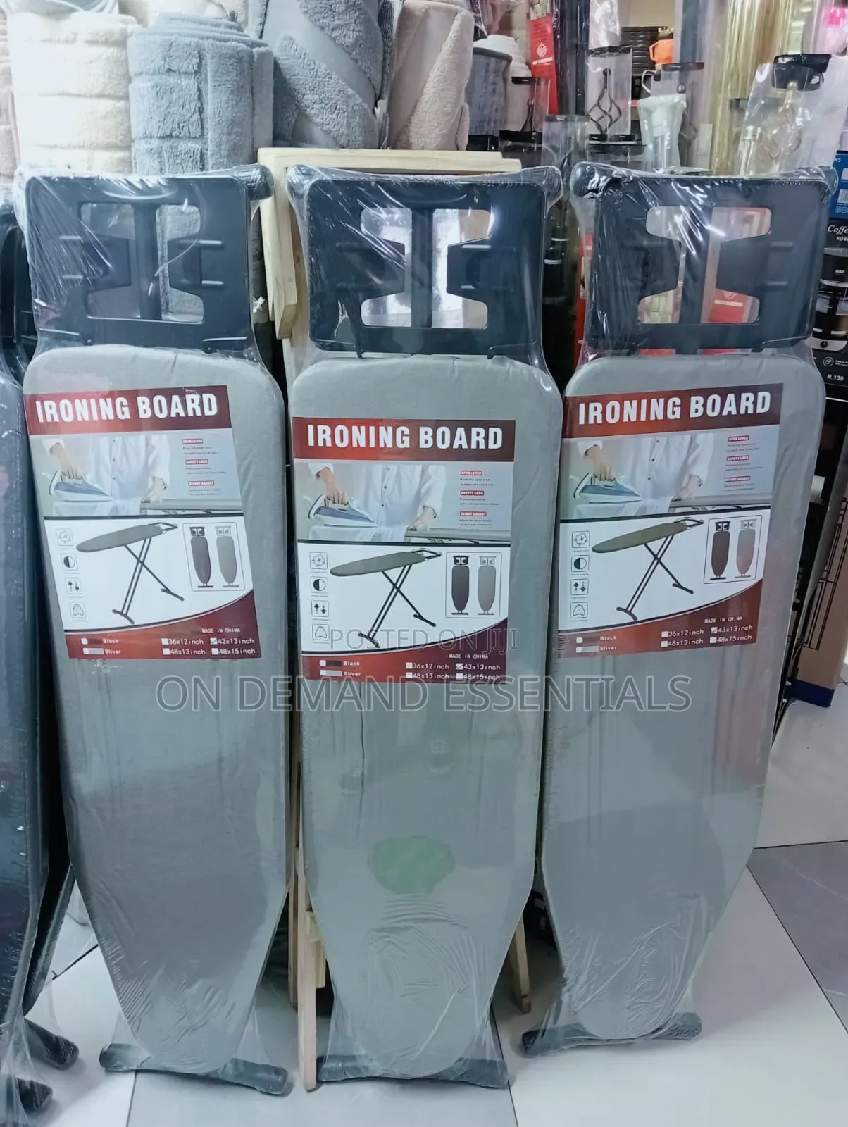 *Ironing Boards*
Size 33 by 110
 Colours Black and Grey