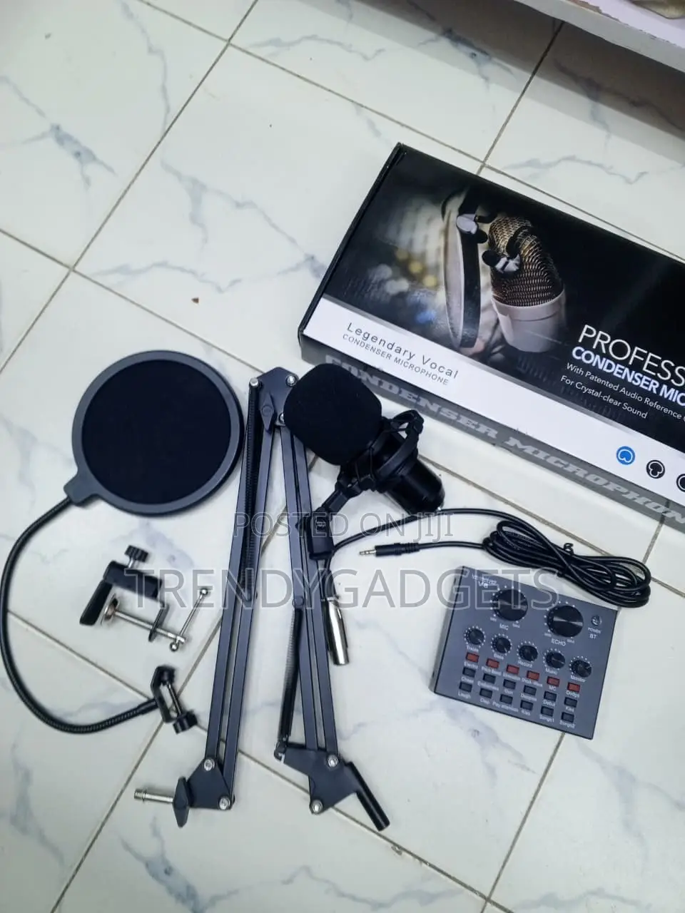 Professional Condenser Mic With V8 Sound Card & Boom Stand
