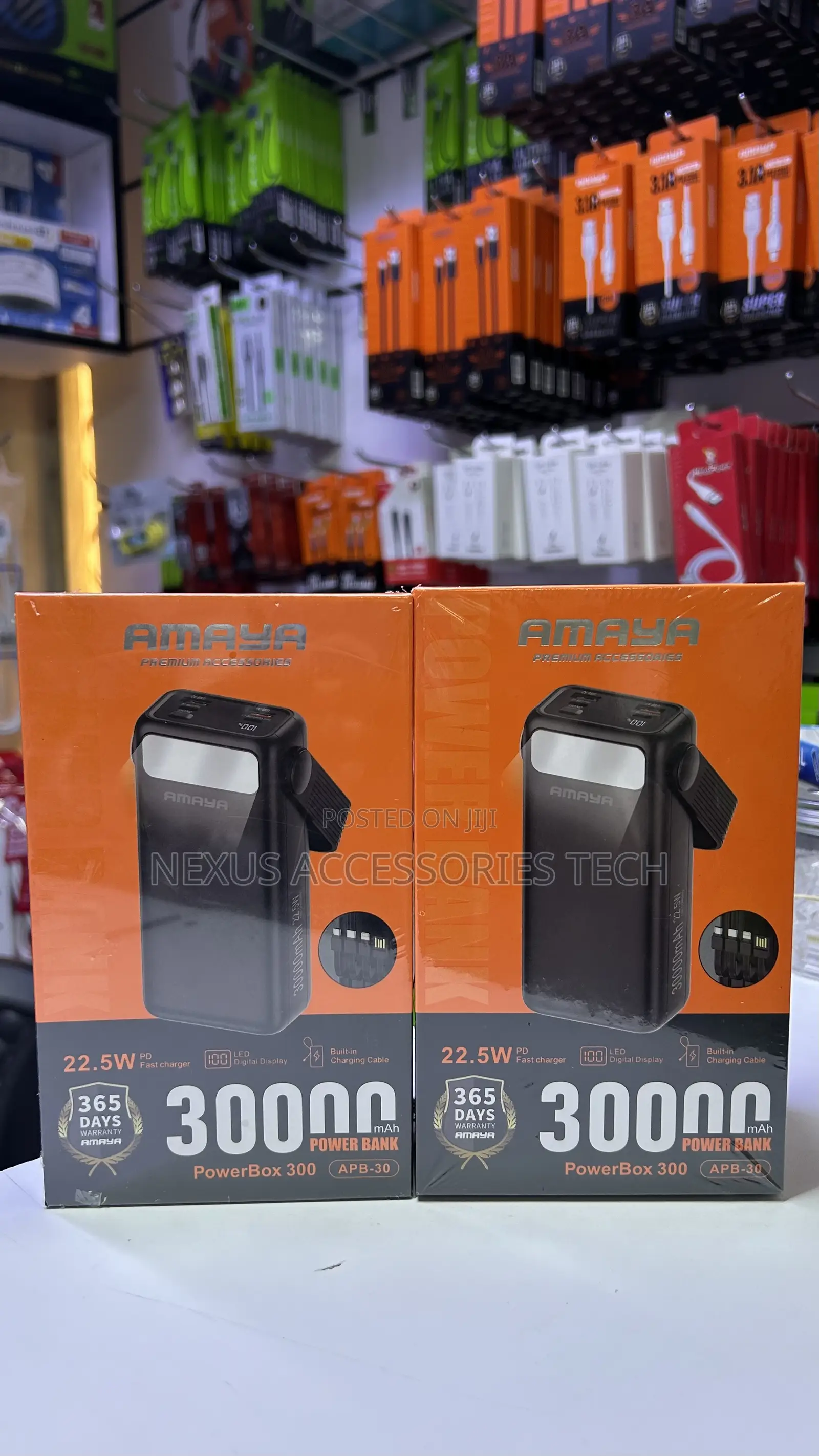 Amaya 30000mAh Power Bank 22.5W Fast Charging,Built-in Cables,display