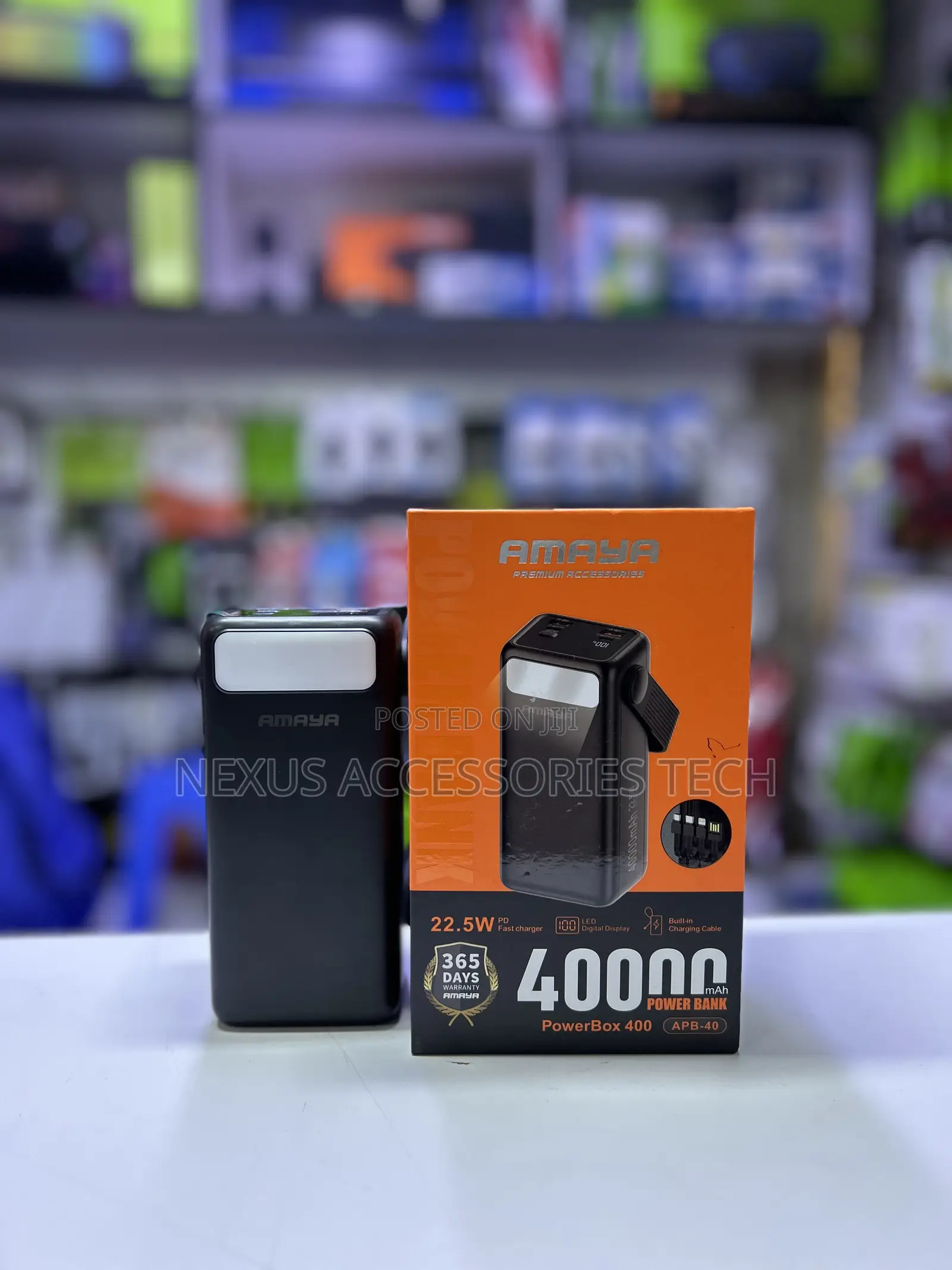 Amaya 40000mAh Power Bank 22.5W Fast Charging With Built-in Cables
