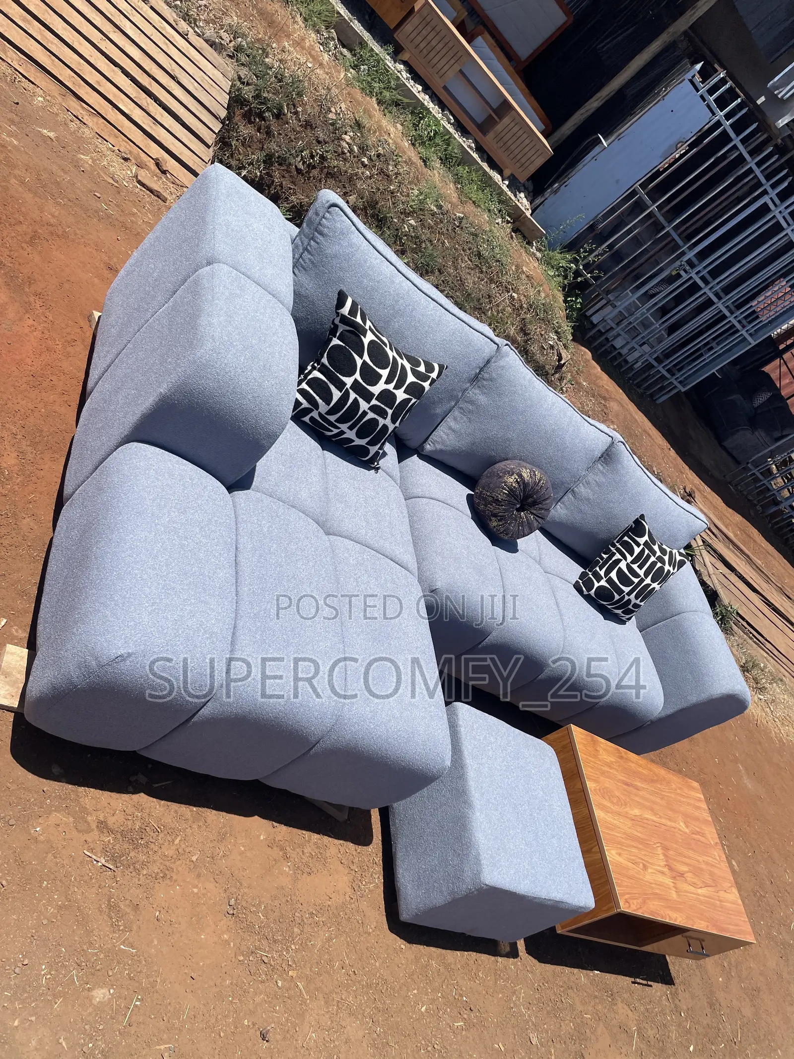A Sky Blue Contemporary Bubble L - Shaped Sofa