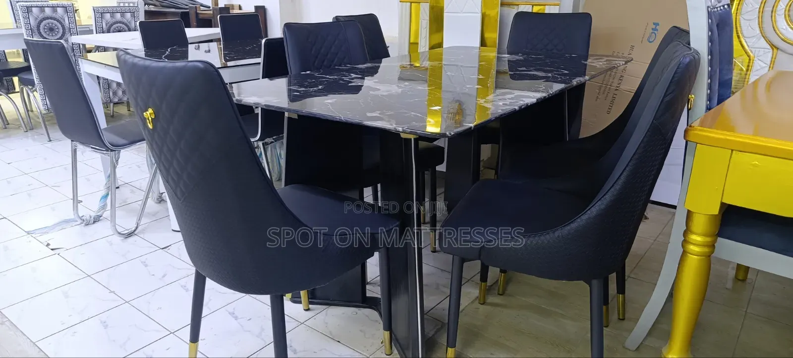 Dining Set With Marble Top Table + 6 Leather Seats. Free Delivery!