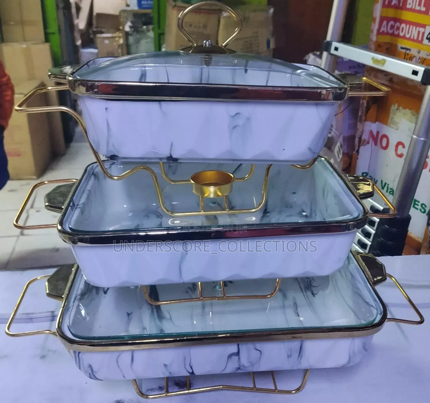 3pcs Ceramic Square Marble Chaffing Dish