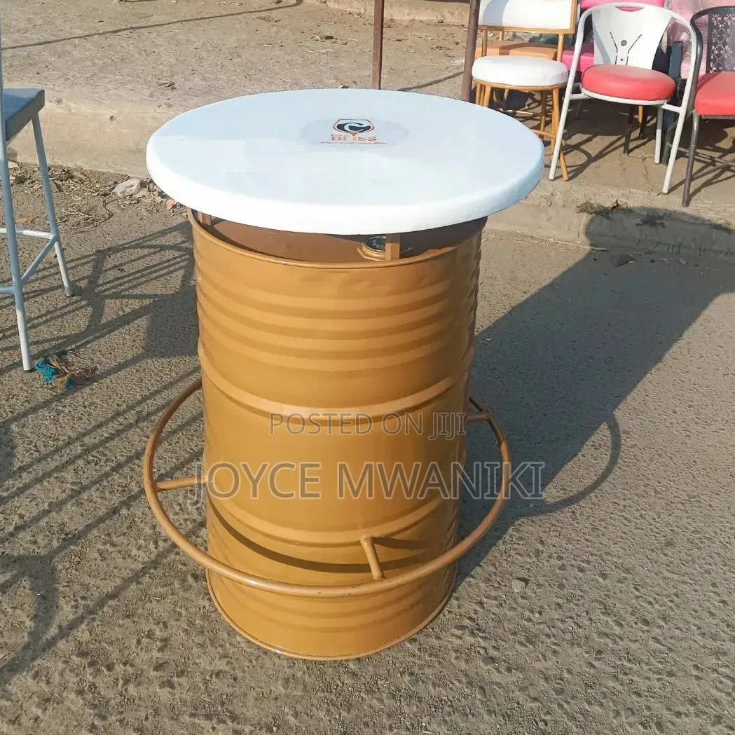Custom Drum Bar Table, Gold With Marble Top ,