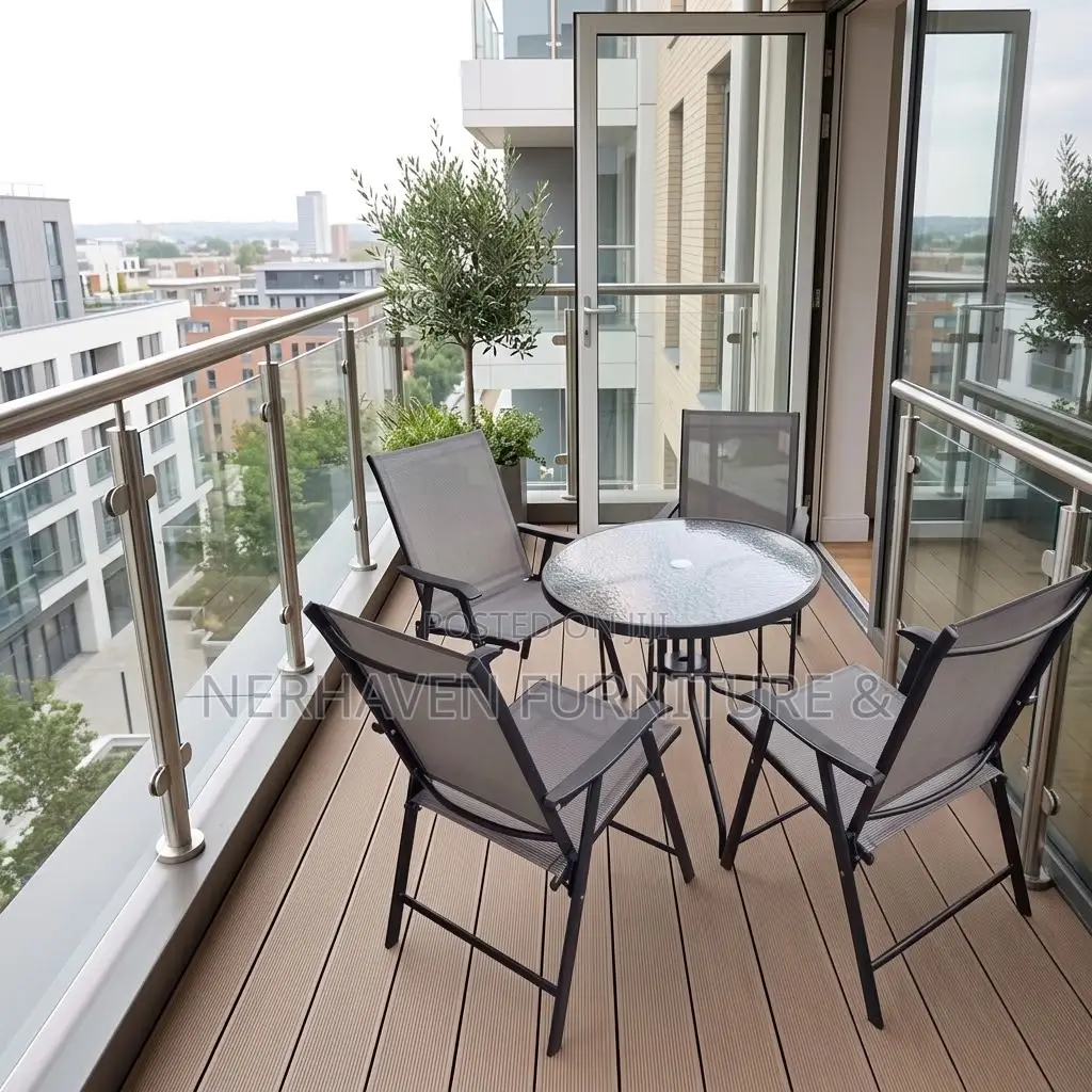 Outdoor Foldable 4 Seater Dining Set – Space-Saving Patio Furniture
