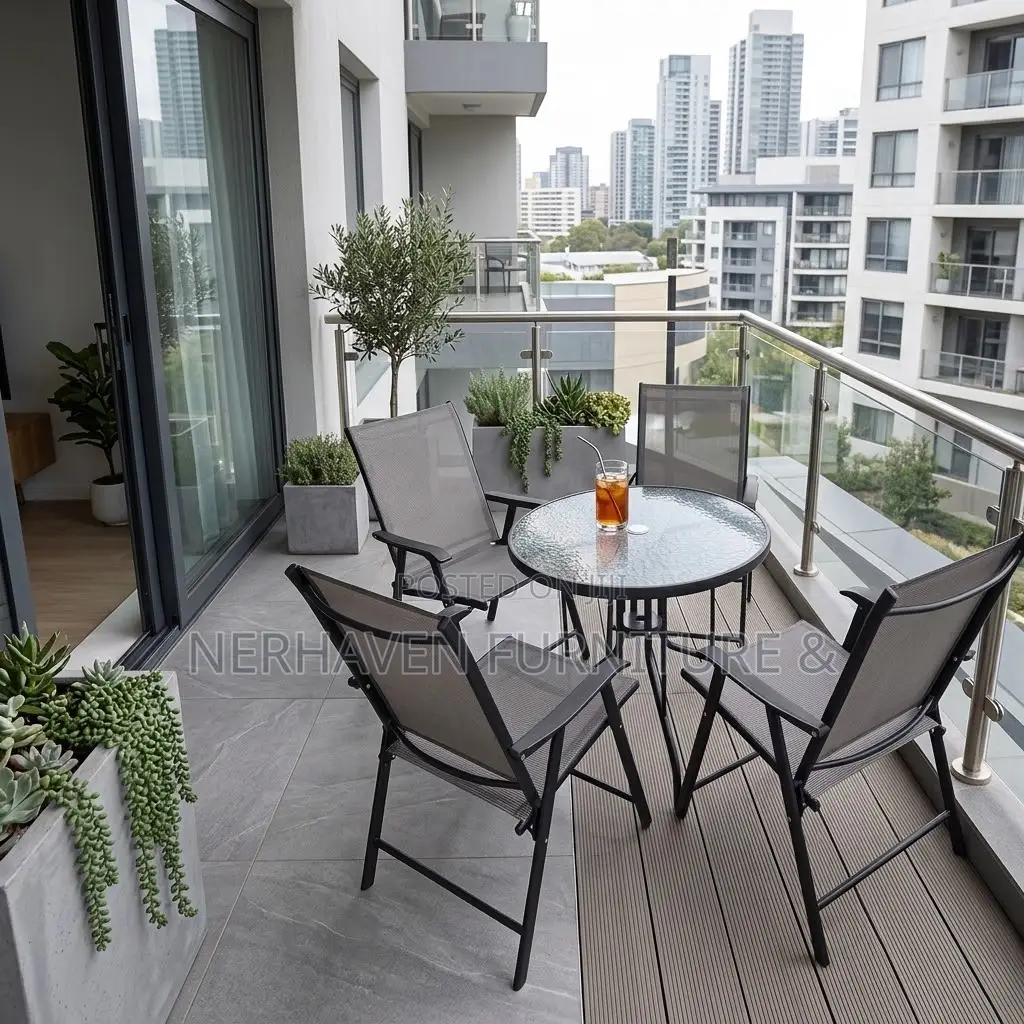 Outdoor Foldable 4 Seater Dining Set – Space-Saving Patio Furniture