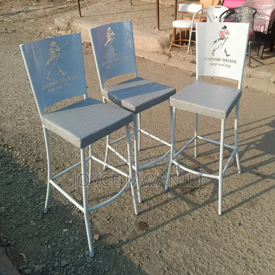 Laser Cut Powder Coated High Bar Chairs, White and Grey