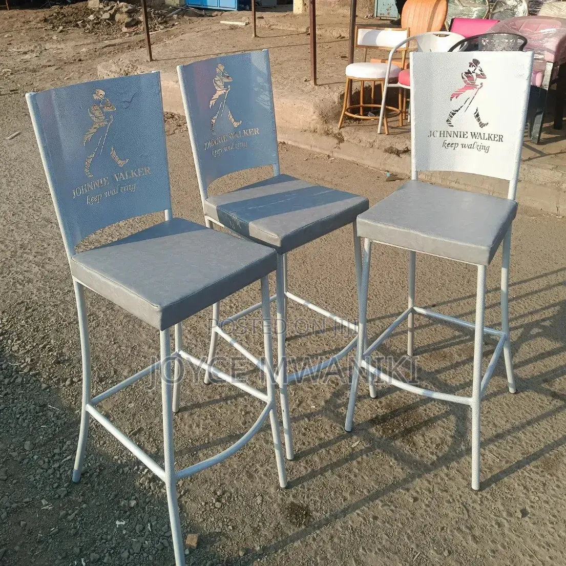 Laser Cut Powder Coated High Bar Chairs, White and Grey
