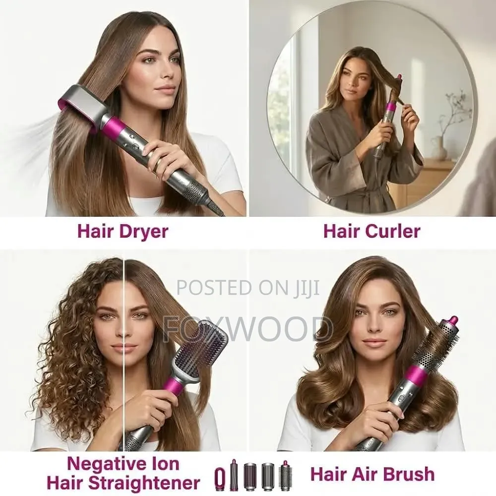5-in-1 Hair Styler Hot Air Brush With Straightener, Curler, Dryer