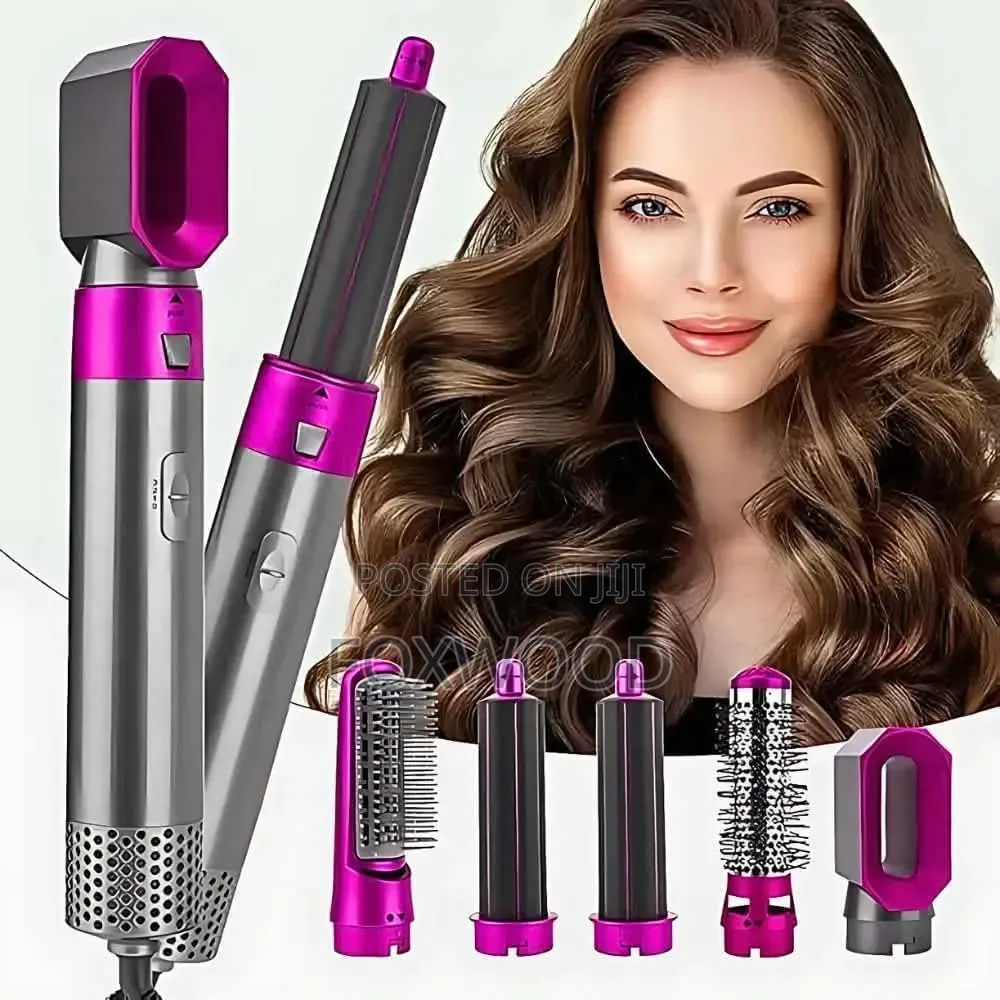 5-in-1 Hair Styler Hot Air Brush With Straightener, Curler, Dryer