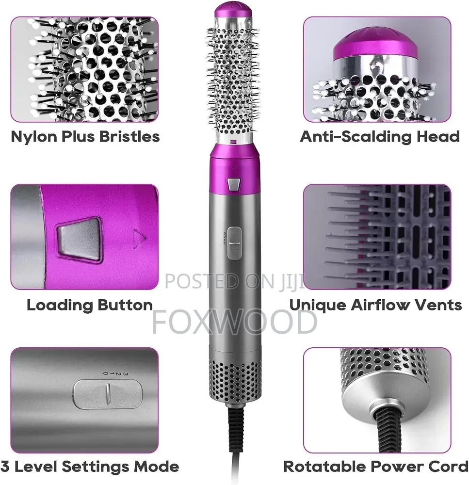 5-in-1 Hair Styler Hot Air Brush With Straightener, Curler, Dryer