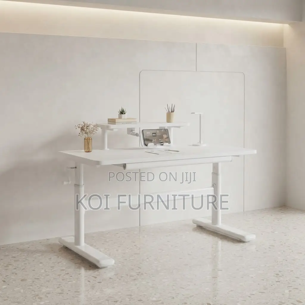 Office Desk; 1200mm White Manual Standing Height Adjustable Desk