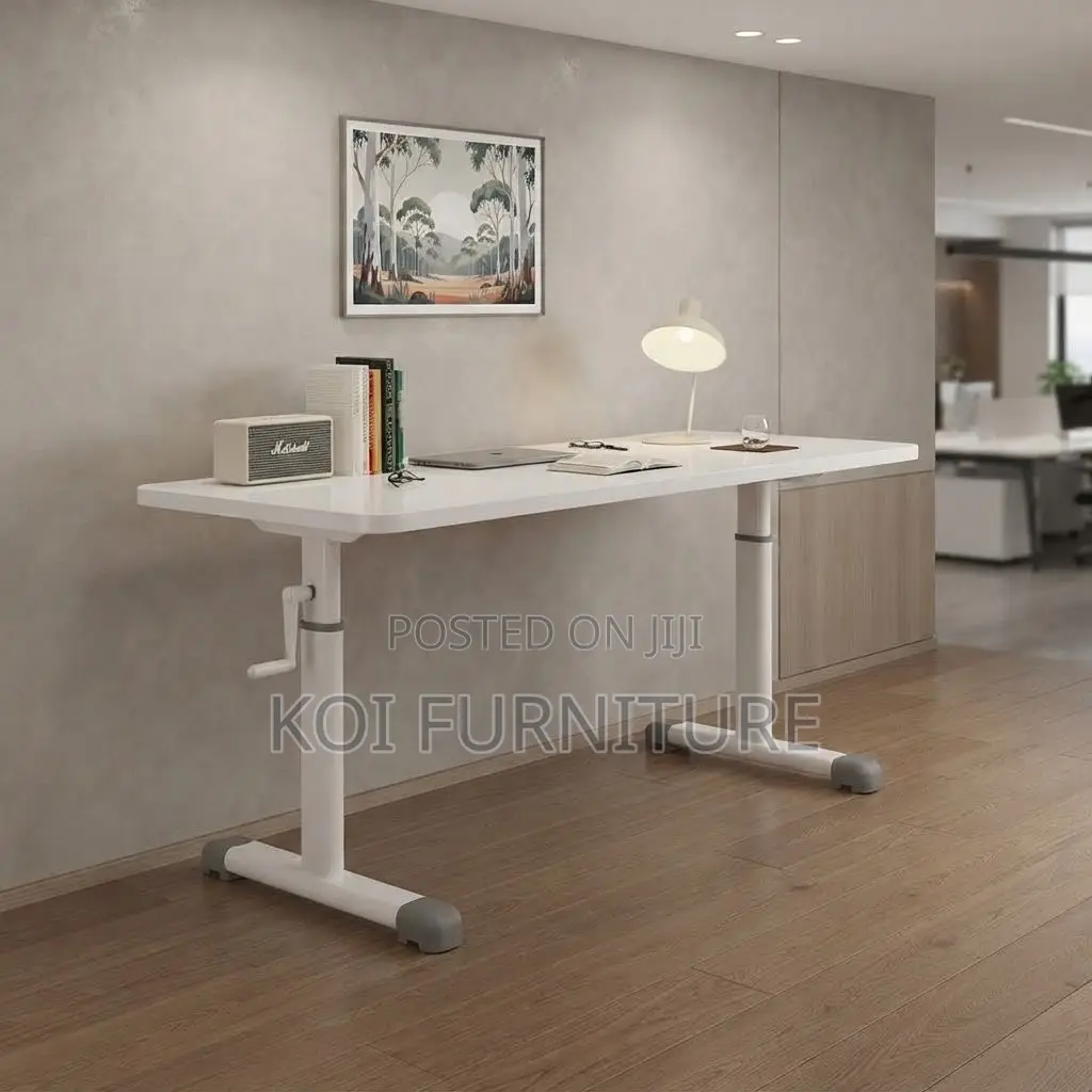 Office Desk; 1200mm White Manual Standing Height Adjustable Desk