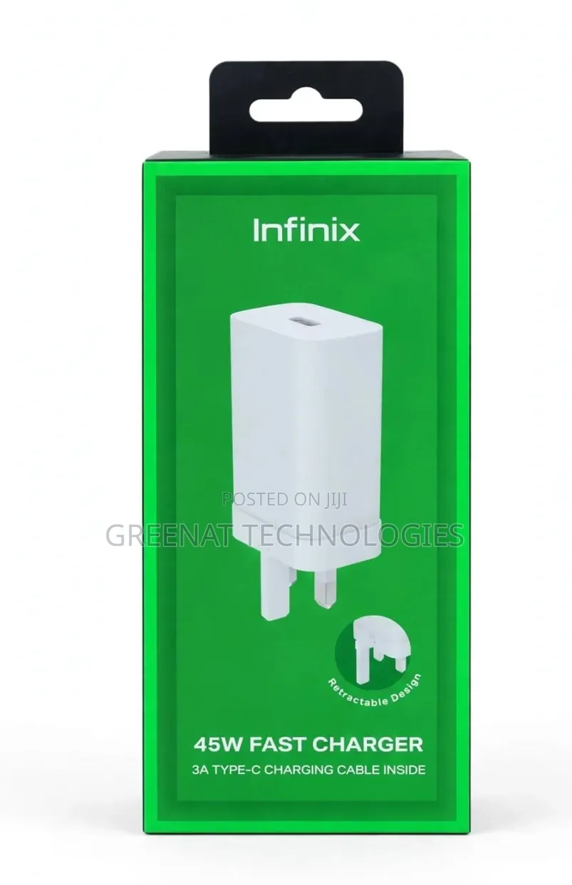 Infinix 45W Fast Charger Retractable Pins 3A Type-C Cable Original