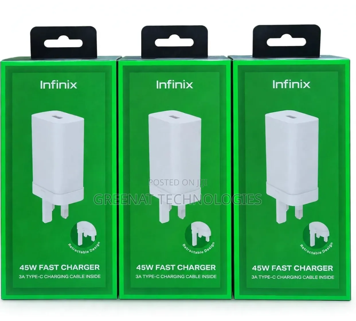 Infinix 45W Fast Charger Retractable Pins 3A Type-C Cable Original