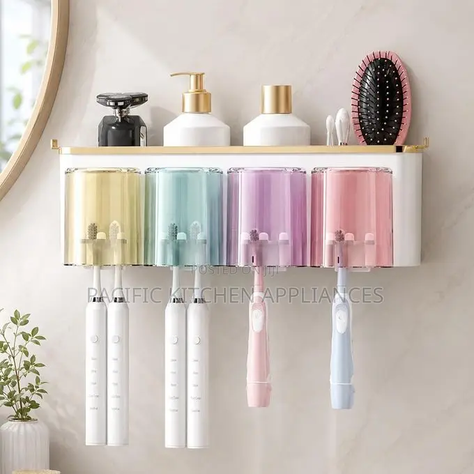 CYFAZA Wall-Mounted Toothbrush Holder With 4 Cups