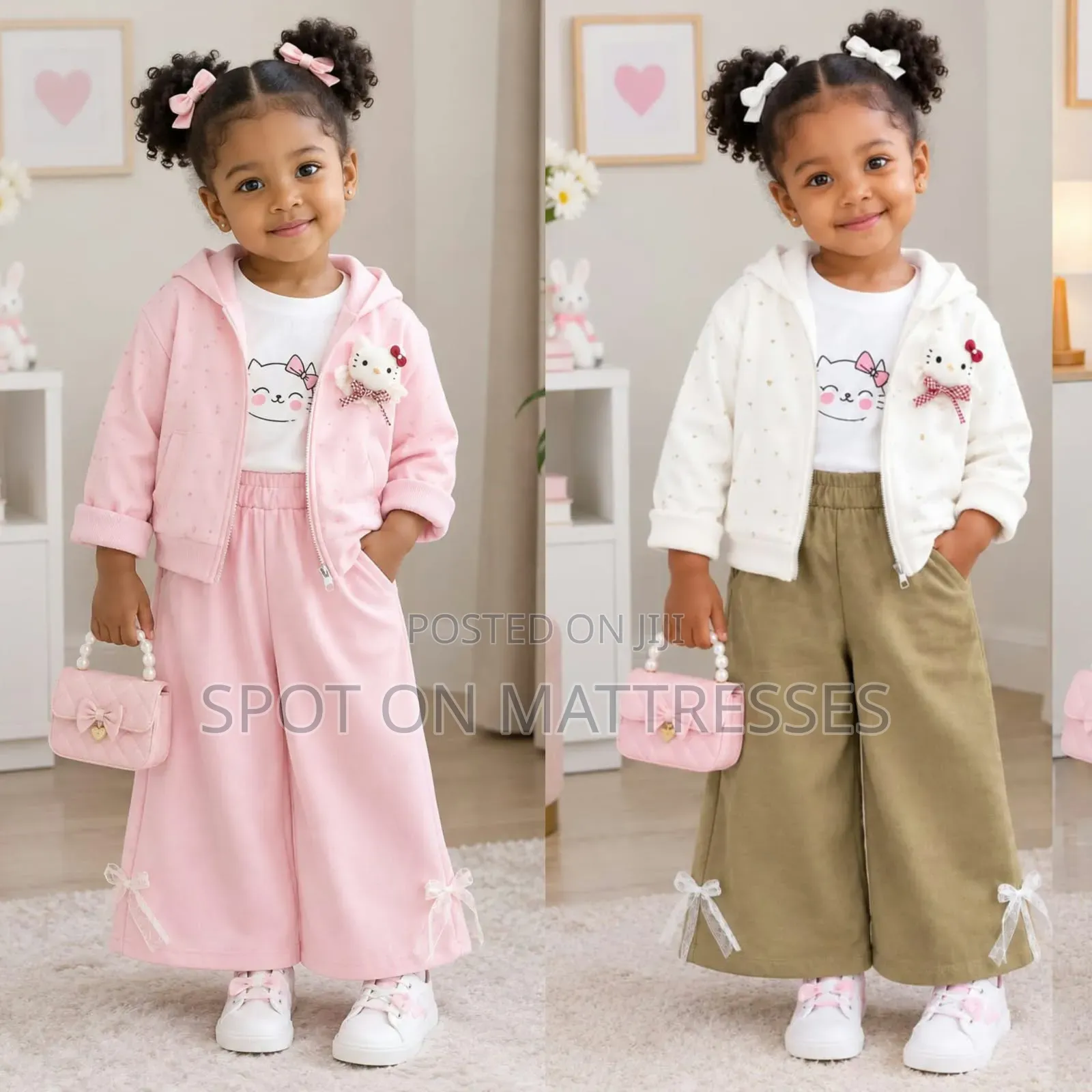 3pc Set for Baby Girl. Age 1-5years. Available in Pink and White-Brown
