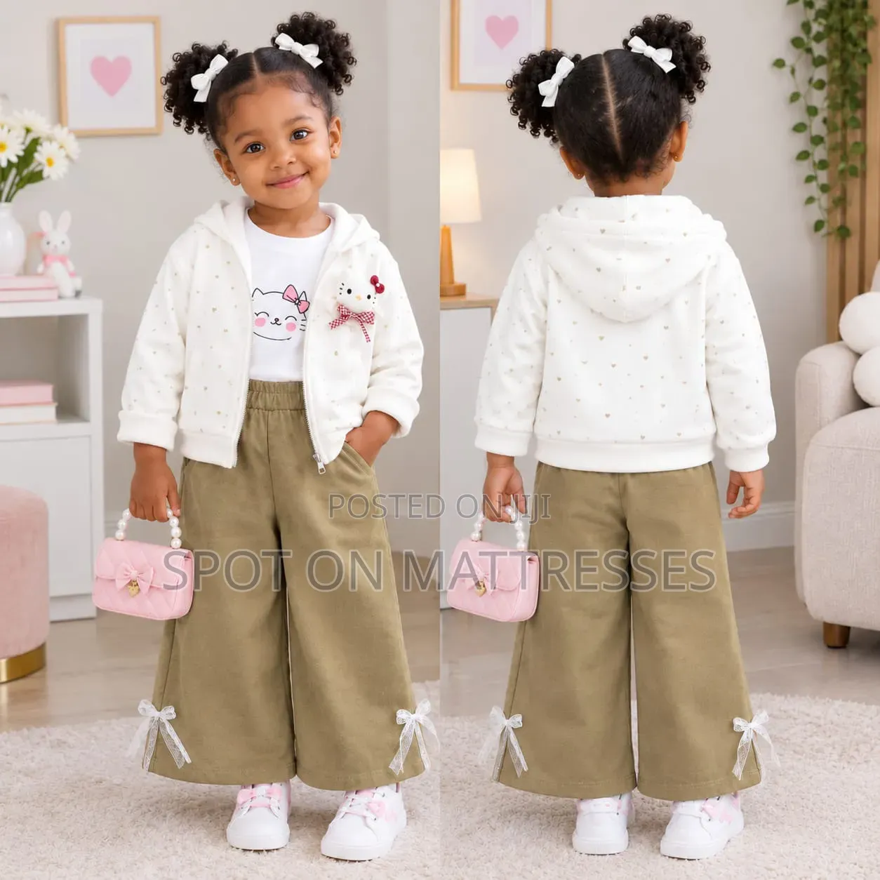 3pc Set for Baby Girl. Age 1-5years. Available in Pink and White-Brown