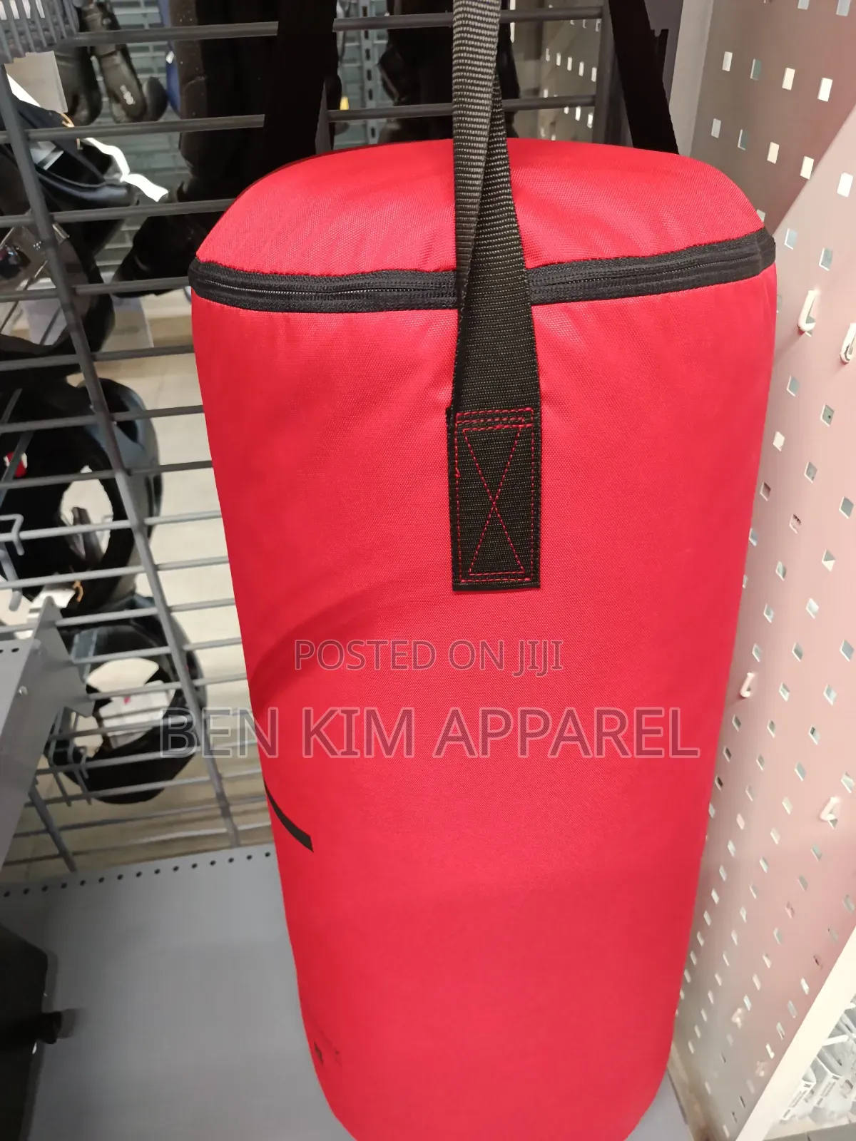 15kg Boxing Punching Bag Red With Hanging Straps Polyester Cover.