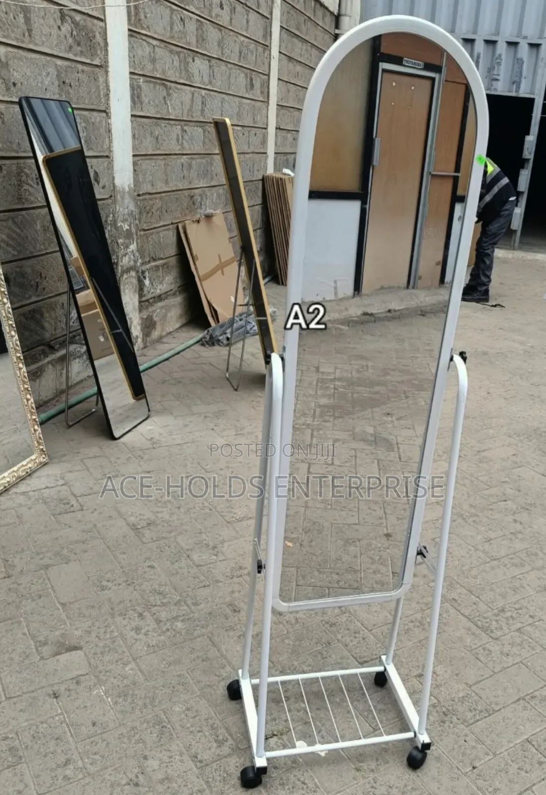 White Full Length Dressing Mirror - Wheels and Shoes Rack White; Black