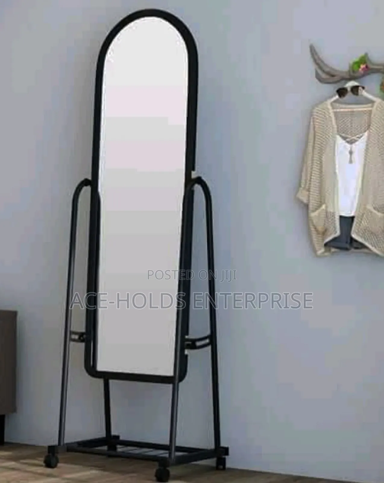 White Full Length Dressing Mirror - Wheels and Shoes Rack White; Black