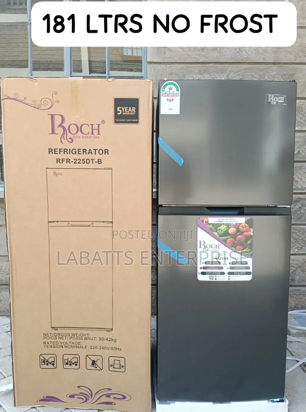  Roch 181L RFR-225-DT-B Double Door No-Frost Refrigerator